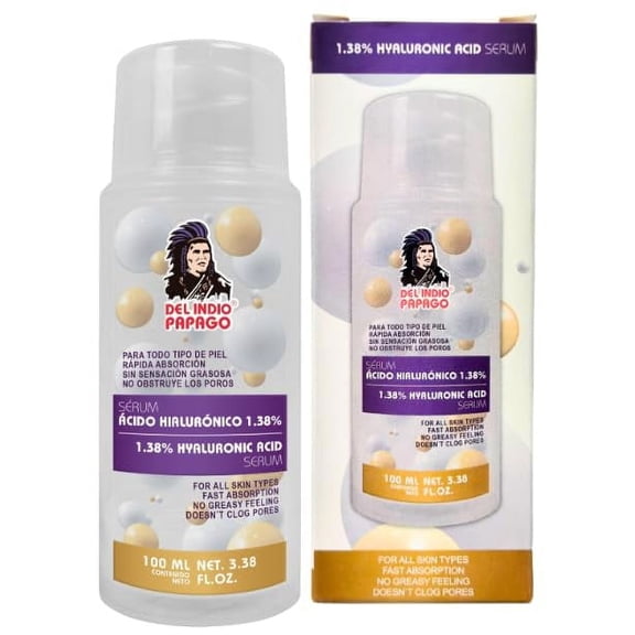 Del Indio Papago Hyaluronic Acid Serum 1.38% Lightweight Facial Serum for All Skin Types, Fast Absorbing, Non-Greasy, 100 mL (3.38 fl oz)