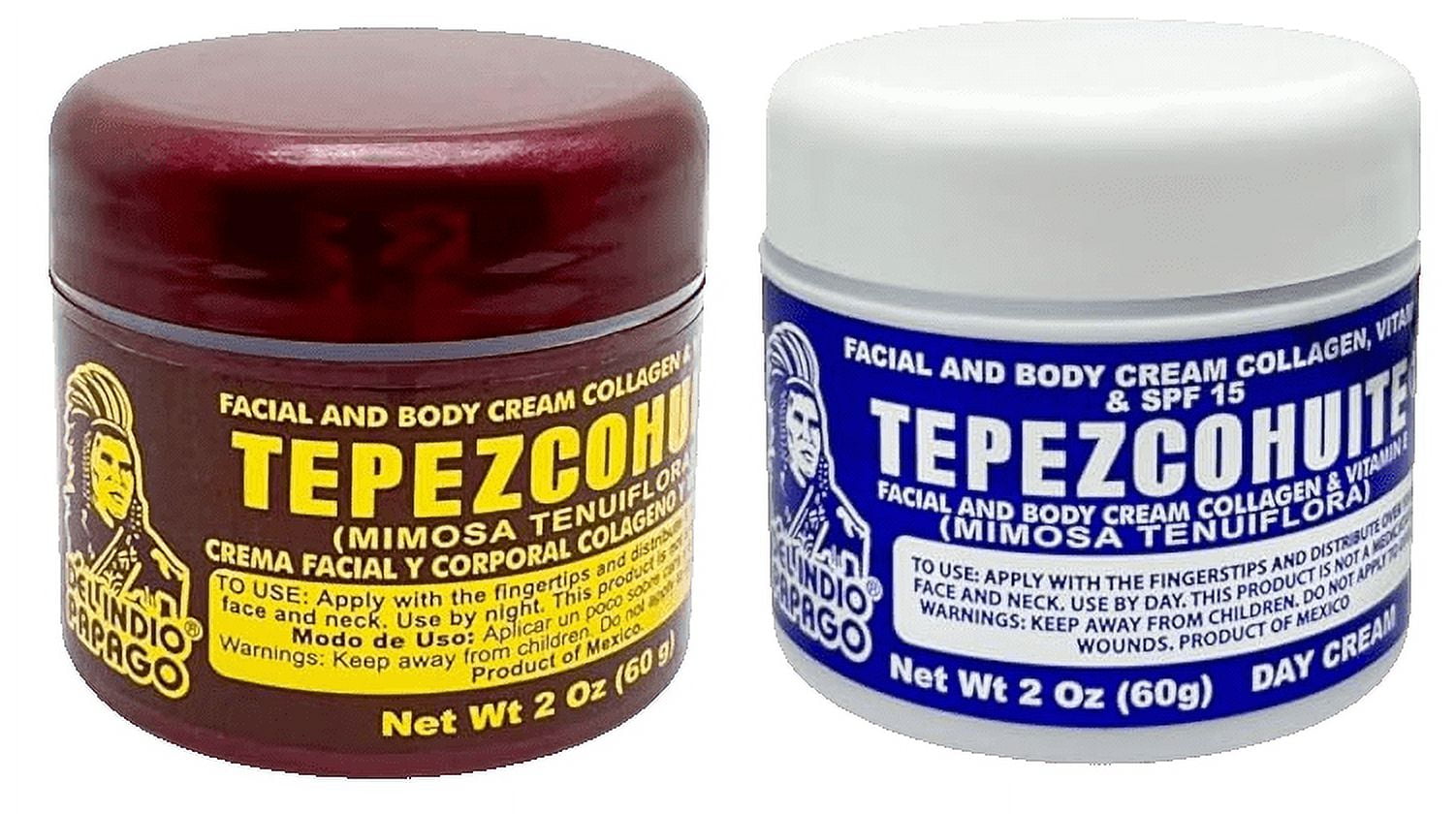 Del Indio Papago Tepezcohuite Day Cream (2oz) + Night Skin Cream (2 oz) BEAUTY COMBO!! Tepezcohuite