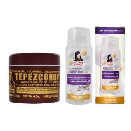 Del Indio Papago Tepezcohuite Night Cream (4oz) + Hyaluronic Acid Serum (3.38 Fl Oz)
