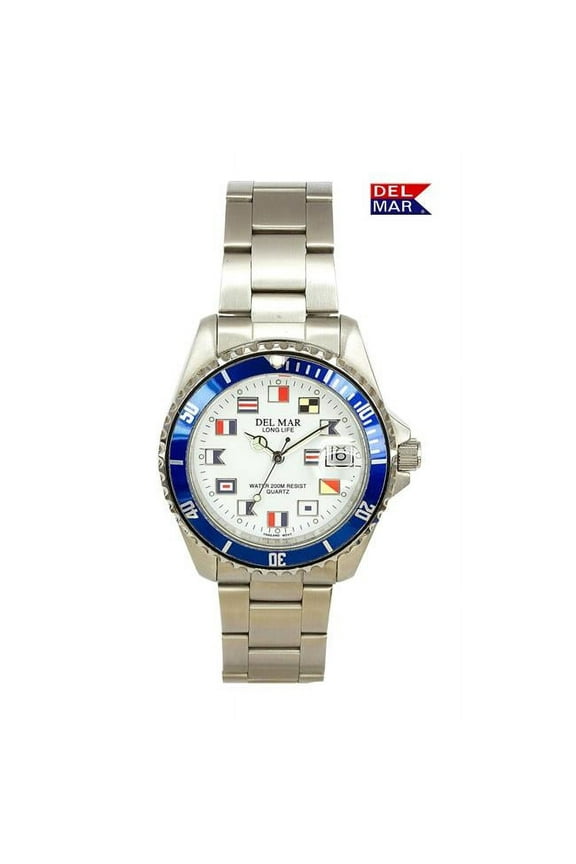 50255 Men's Long Life Classic Nautical Bracelet Blue Bezel SS Watch 5