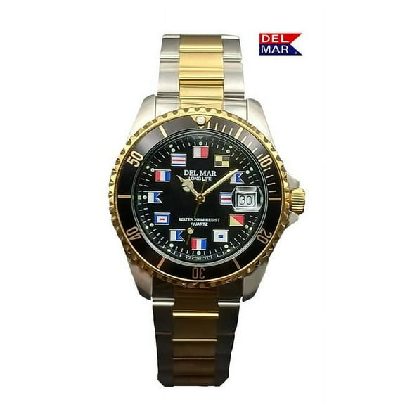 Del Mar Watches 50408 Men's Long Life Nautical Bracelet Two-Tone Black Face Watch 8