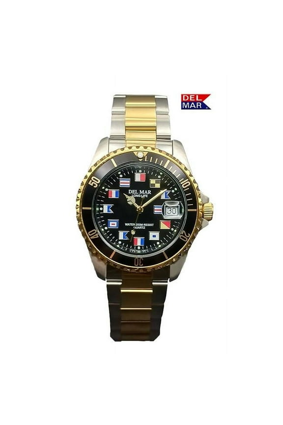 50408 Men's Long Life Nautical Bracelet Two-Tone Black Face Watch 8