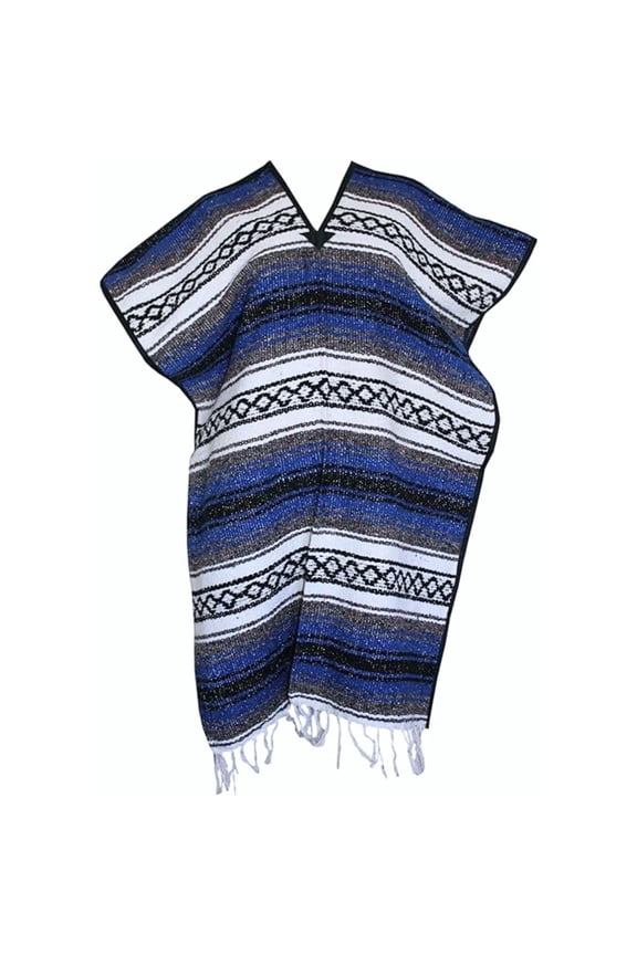 Genuine Mexican Blanket Poncho, Classic Soft Unisex Pancho (Blue, Adult)