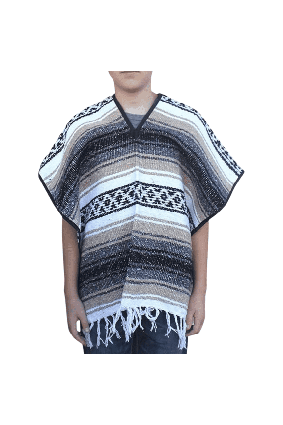 Genuine Mexican Blanket Poncho, Classic Soft Unisex Pancho (Tan, Youth Child)