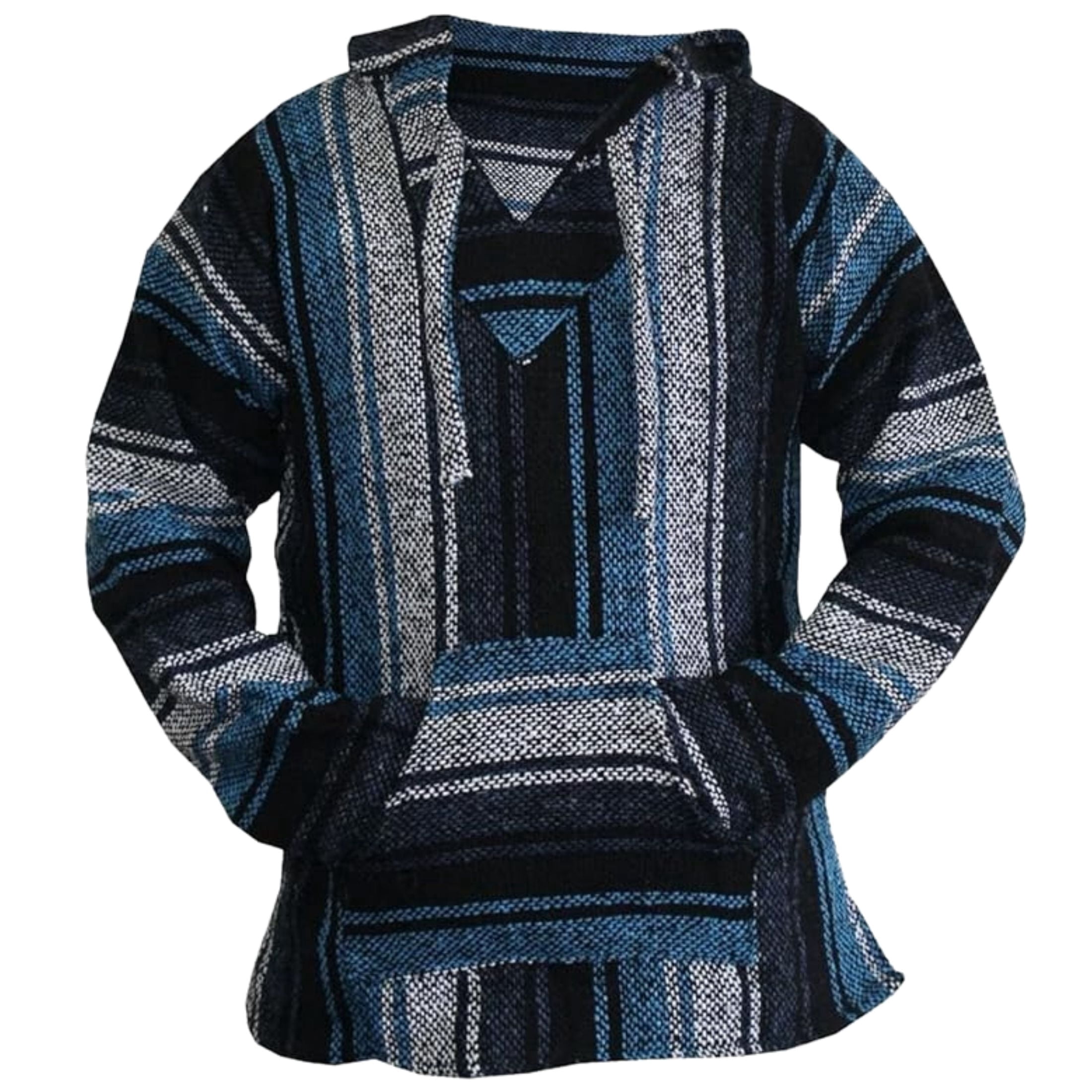 Del Mex Mexican Baja Hoodie, Hippie Sweater Pullover (Blue/Gray, X ...