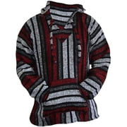 Del Mex Mexican Baja Hoodie, Hippie Sweater Pullover Red/Gray, Large