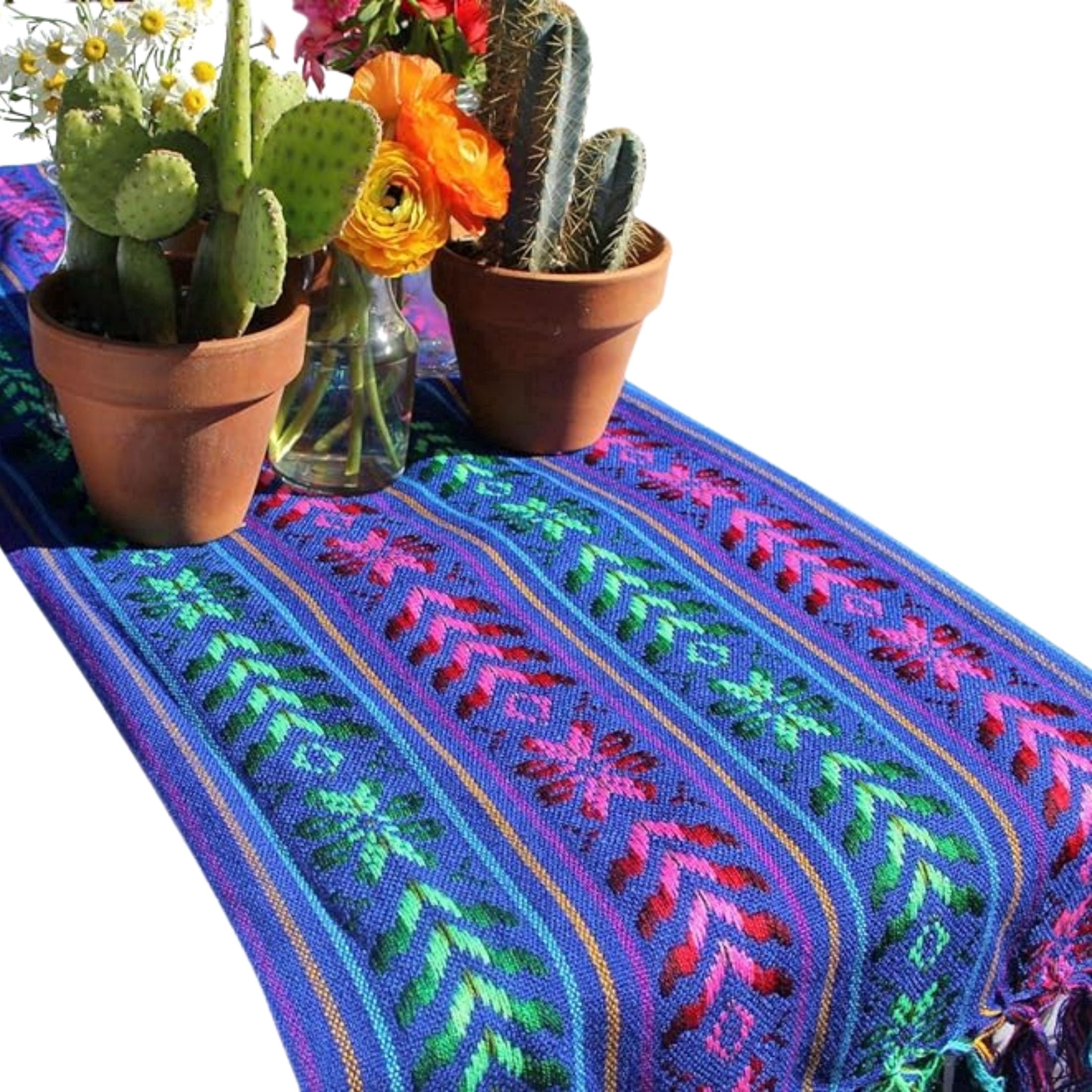 Del Mex Mexican Rebozo Table Runner, Soft Woven Fiesta Wedding Party Decor, 74" x 14" (Blue)