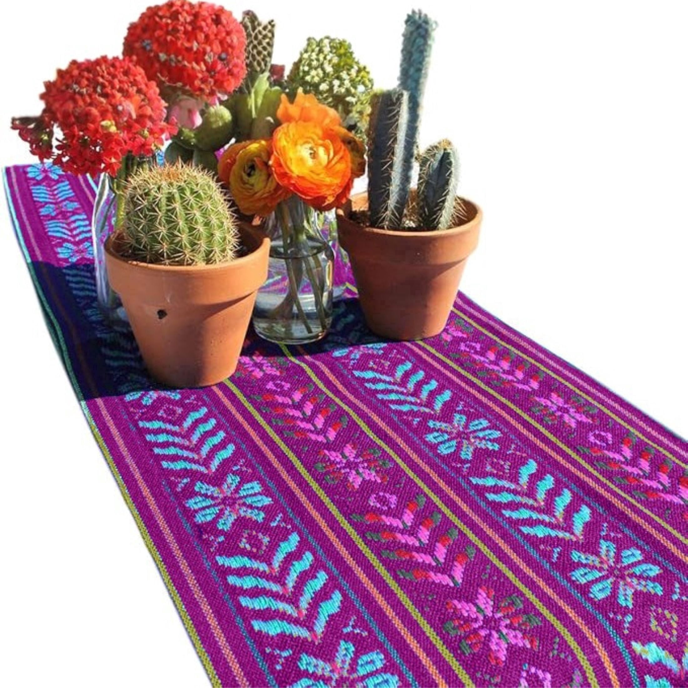 Del Mex Mexican Rebozo Table Runner, Soft Woven Fiesta Wedding Party Decor, 74" x 14" (Electric Purple)