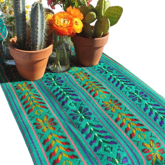 Del Mex Mexican Rebozo Table Runner, Soft Woven Fiesta Wedding Party Decor, 74" x 14" (Mint Green)