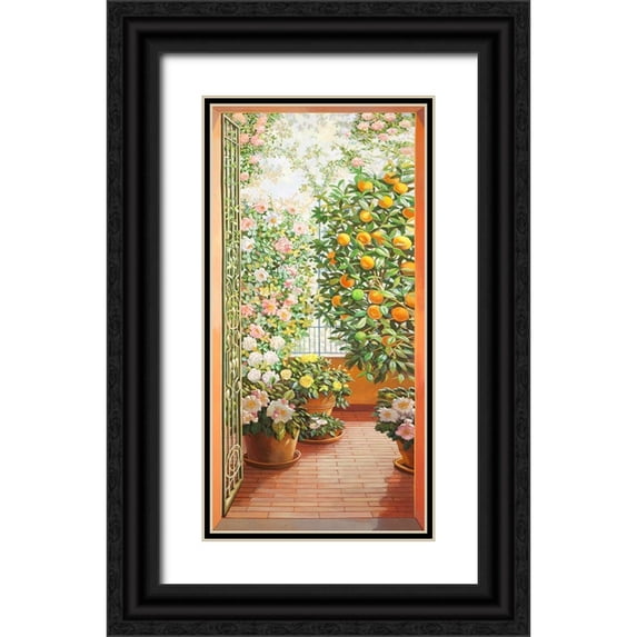 Del Missier, Andrea 14x24 Black Ornate Wood Framed with Double Matting Museum Art Print Titled - Porta sul terrazzo fiorito