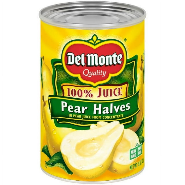 Del Monte Bartlett Pear Halves, 100 Juice, Canned Fruit, 15 oz Can