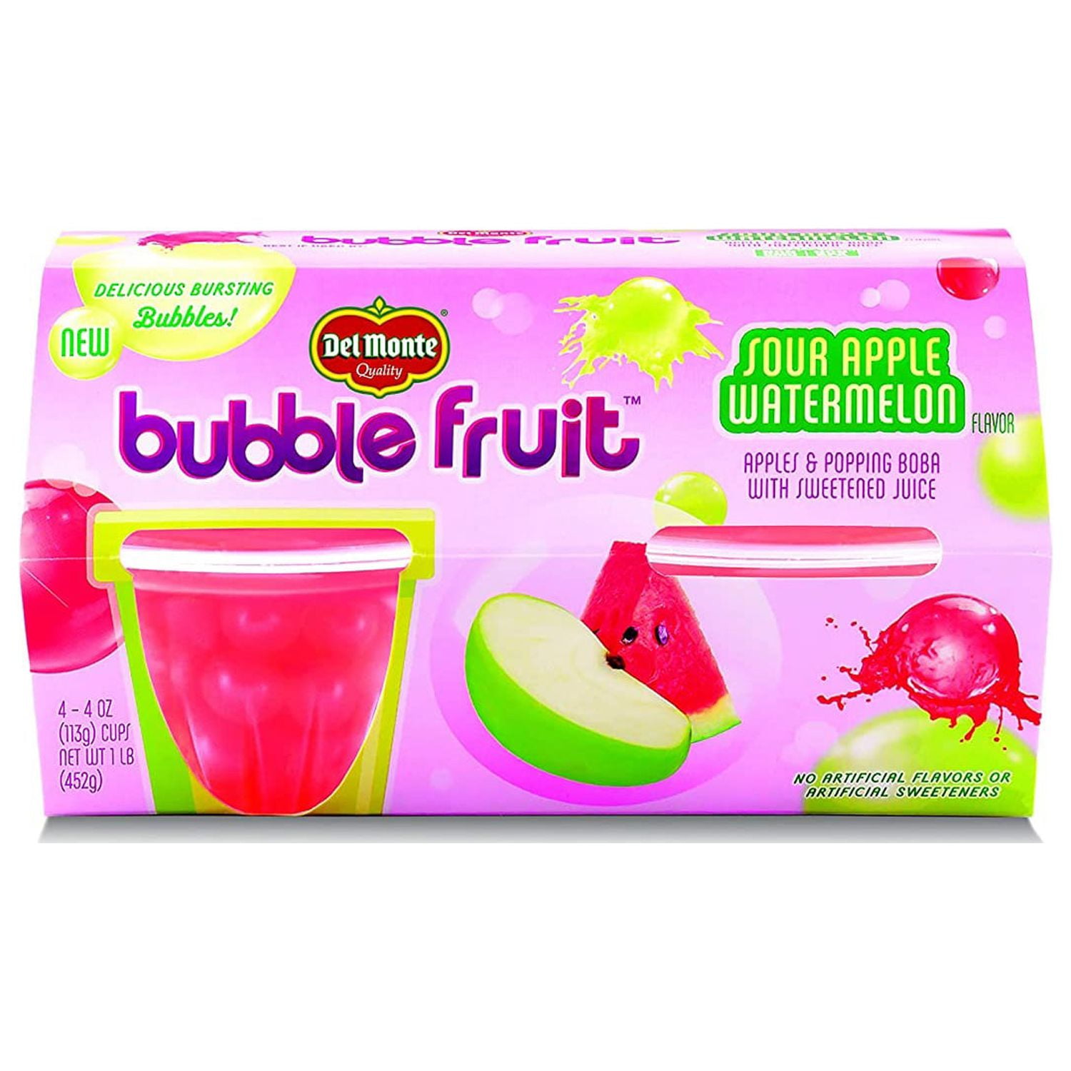 Del Monte Bubble Fruit Cups, Sour Apple Watermelon, 4 Ounce (Pack of 16