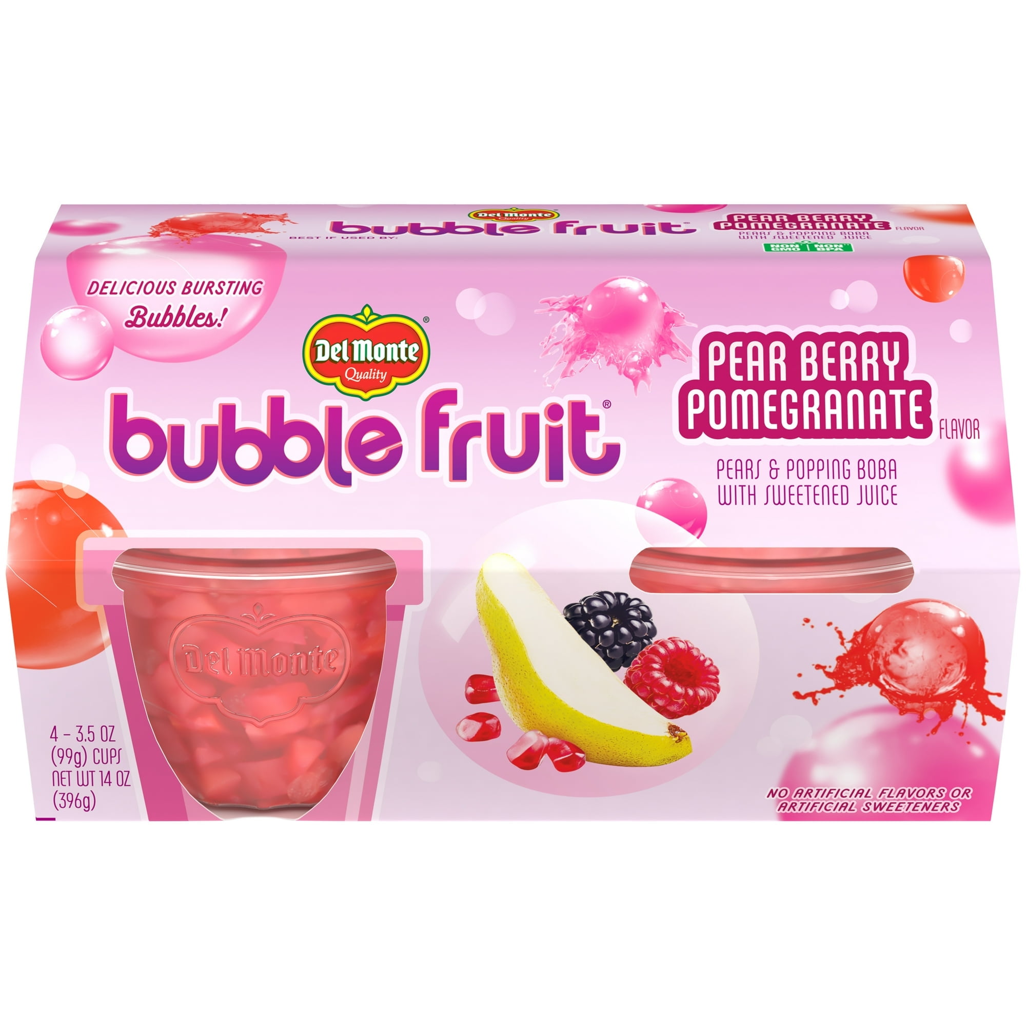Del Monte Bubble Fruit Pear Berry Fruit Cup Snacks 3.5 oz (4 Cups) (Pack of 4)