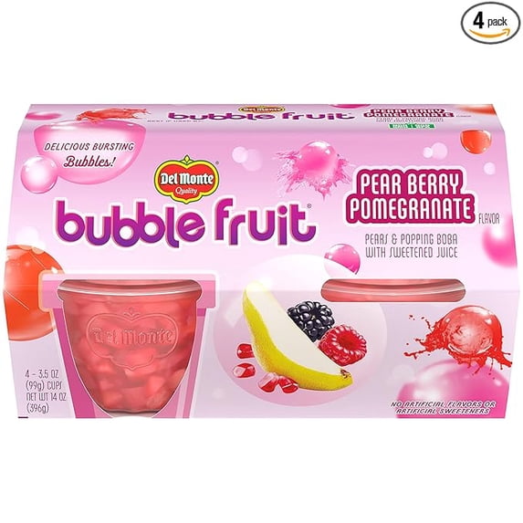 Del Monte Bubble Fruit, Pear Berry Pomegranate, 3.5 Oz, 4 Ct