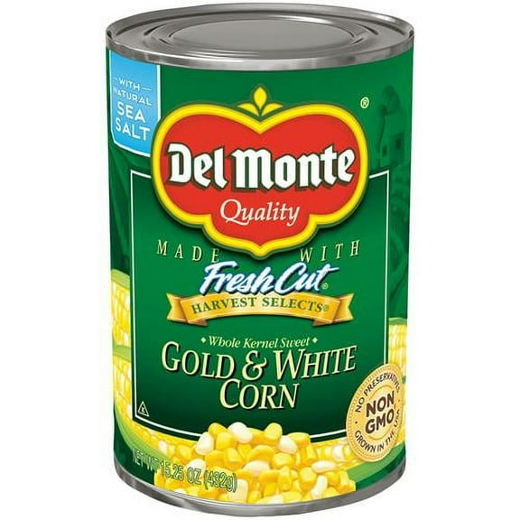 Del Monte Canned Harvest Selects Gold And White Whole Kernel Corn, 15.25 Ounce