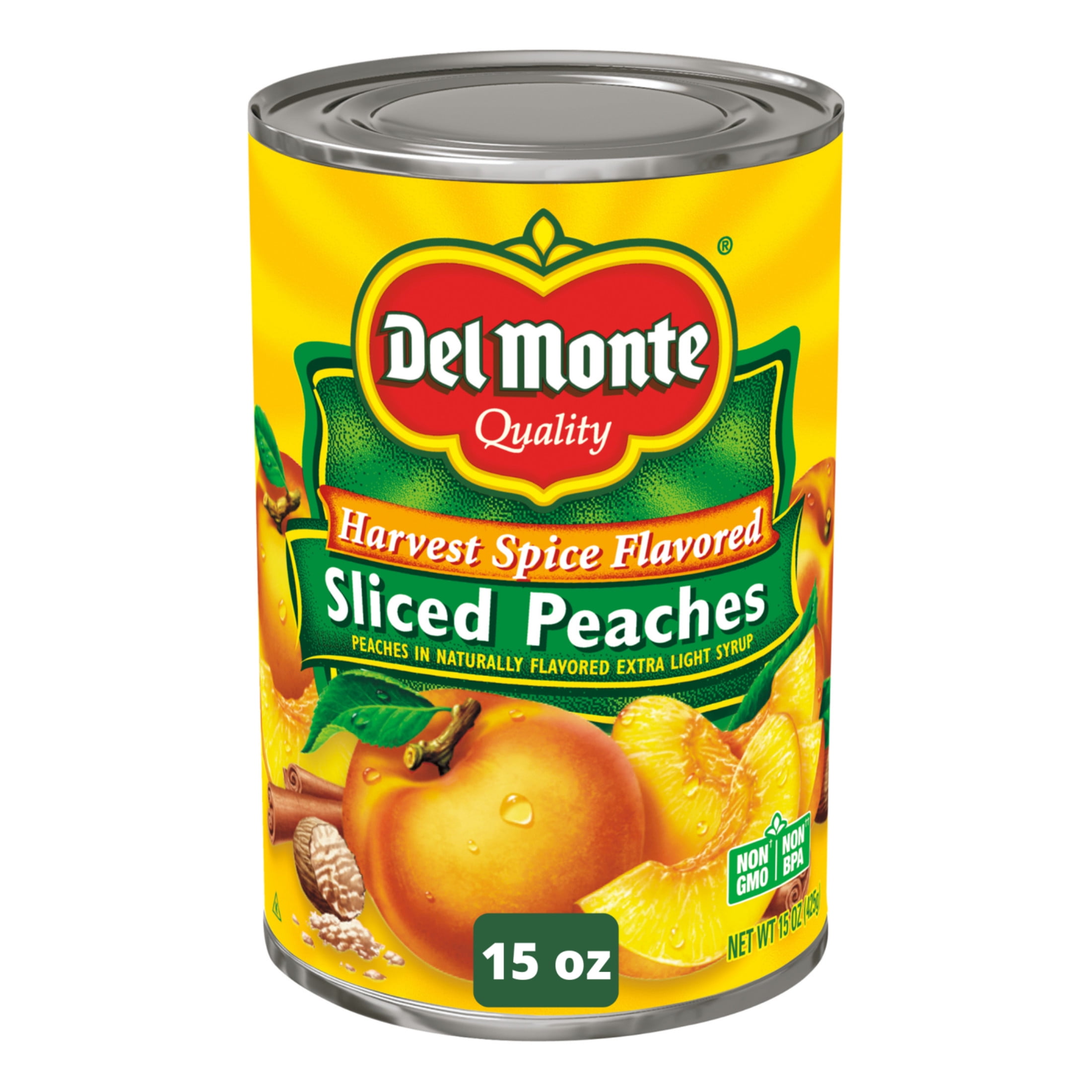 Del Monte Harvest Spice Sliced Peaches in Extra Light Syrup, 15 oz Can