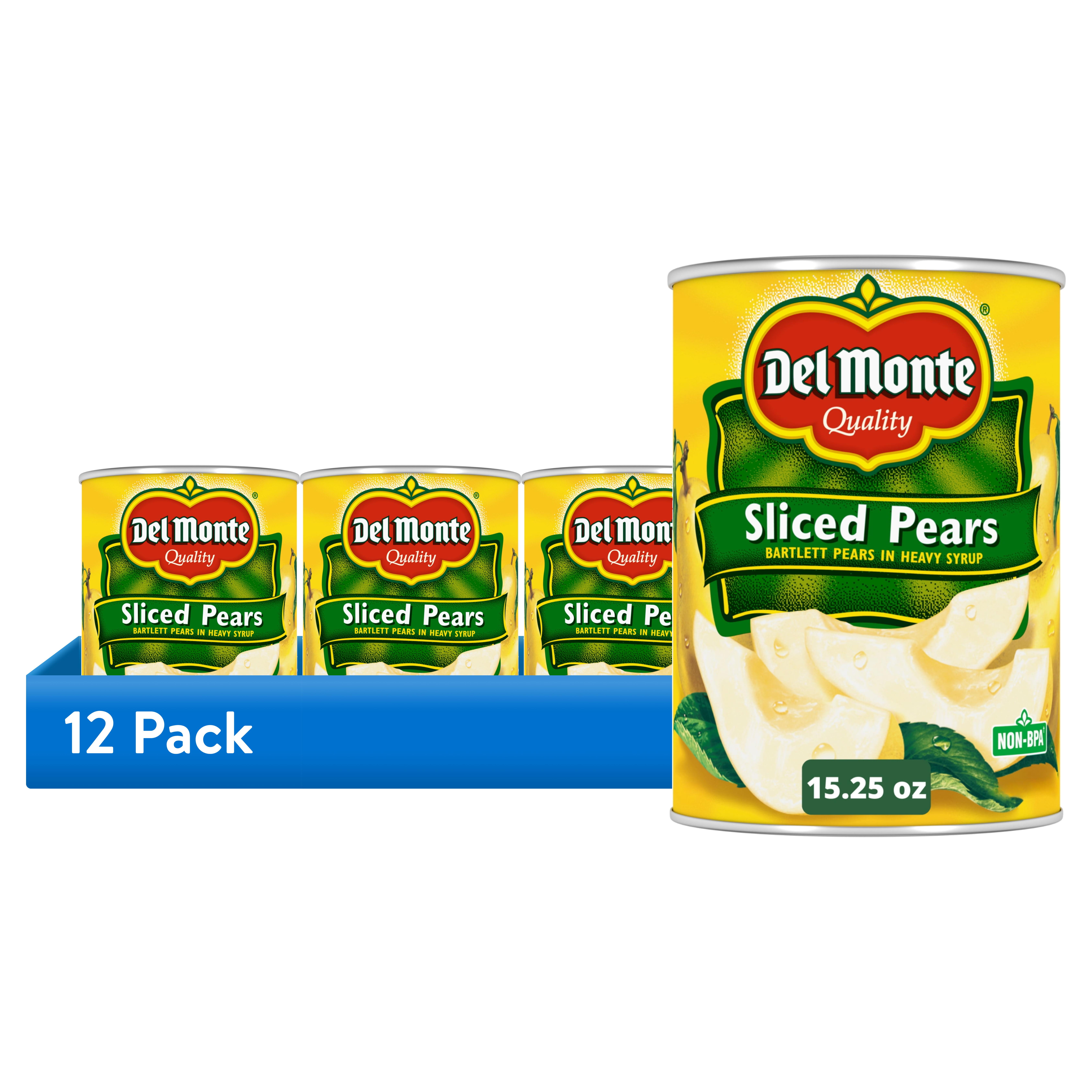 (12 pack) Del Monte Sliced Bartlett Pears in Heavy Syrup, Canned Fruit, 15.25 oz Can