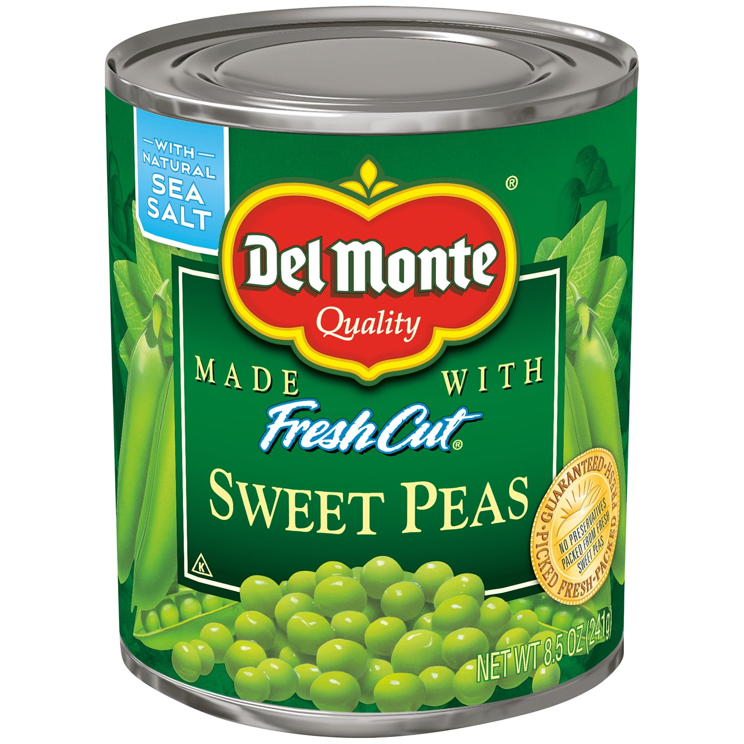 Del Monte Canned Sweet Peas, Canned Vegetables, 8.5 oz Aluminum Can (Pack of 8)