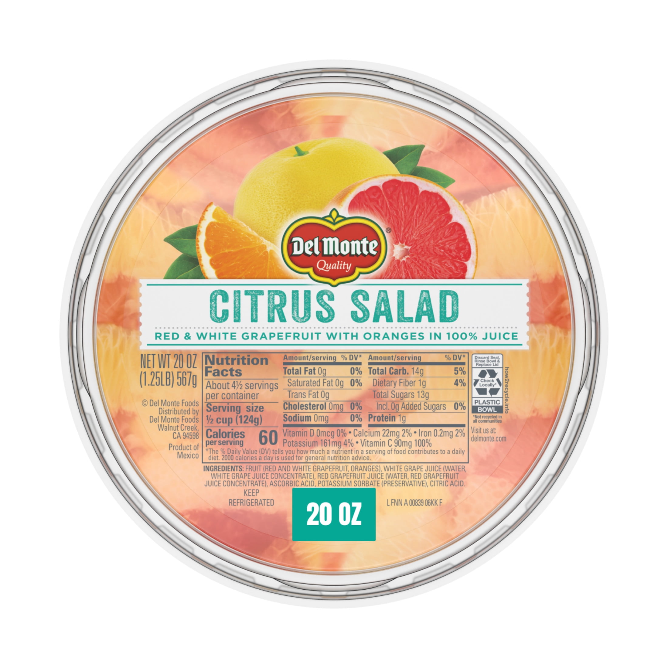 Del Monte Citrus Salad with Red and White Grapefruit and Oranges in 100% Juice, 20 oz Bowl