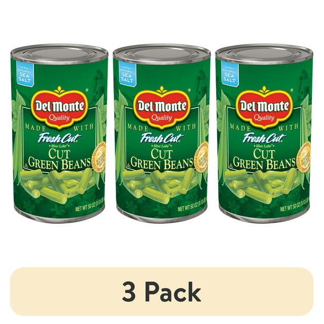 (3 pack) Del Monte Cut Green Beans, Canned Vegetables, 50 oz Can