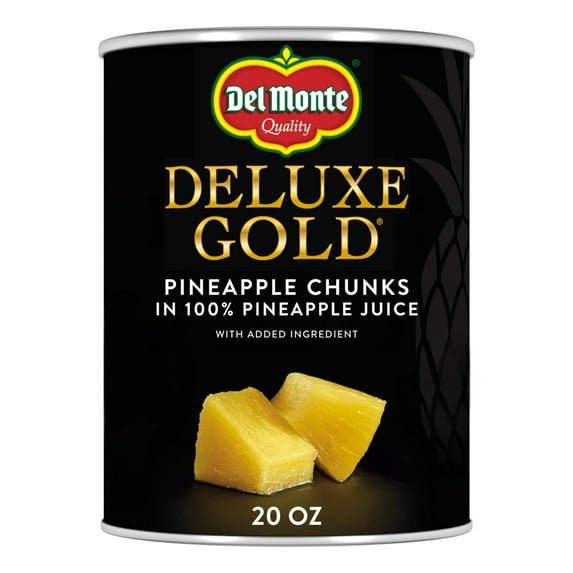 Del Monte Deluxe Gold Pineapple Chunks in 100% Pineapple Juice, 20 oz Can, Canned Fruit