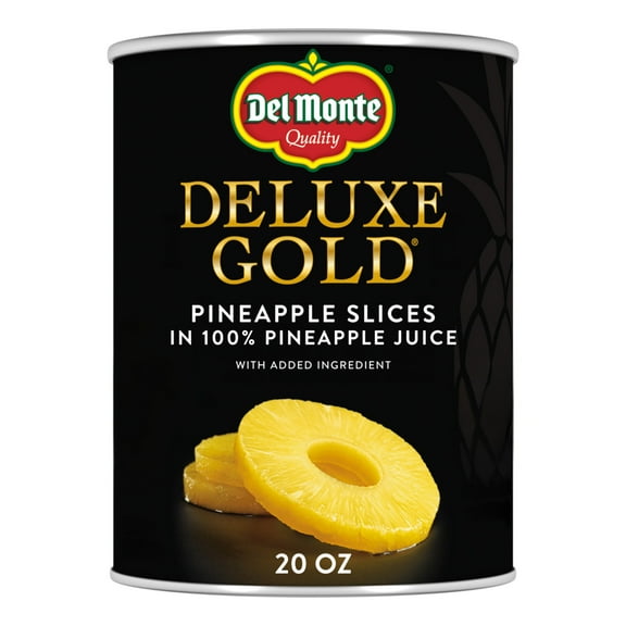 Del Monte Deluxe Gold Pineapple Slices in 100% Pineapple Juice, 20 oz Can, Canned Fruit