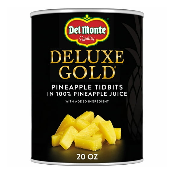 Del Monte Deluxe Gold Pineapple Tidbits in 100% Pineapple Juice, 20 oz Can, Canned Fruit