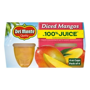 Del Monte Diced Mango Fruit Cup Snacks in 100% Fruit Juice, 4 oz Cup (Pack of 4)