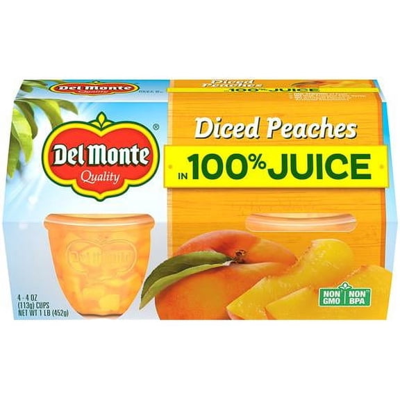 Del Monte Diced Peaches In Juice, 4 Oz, 4 Ct - Pack of 2