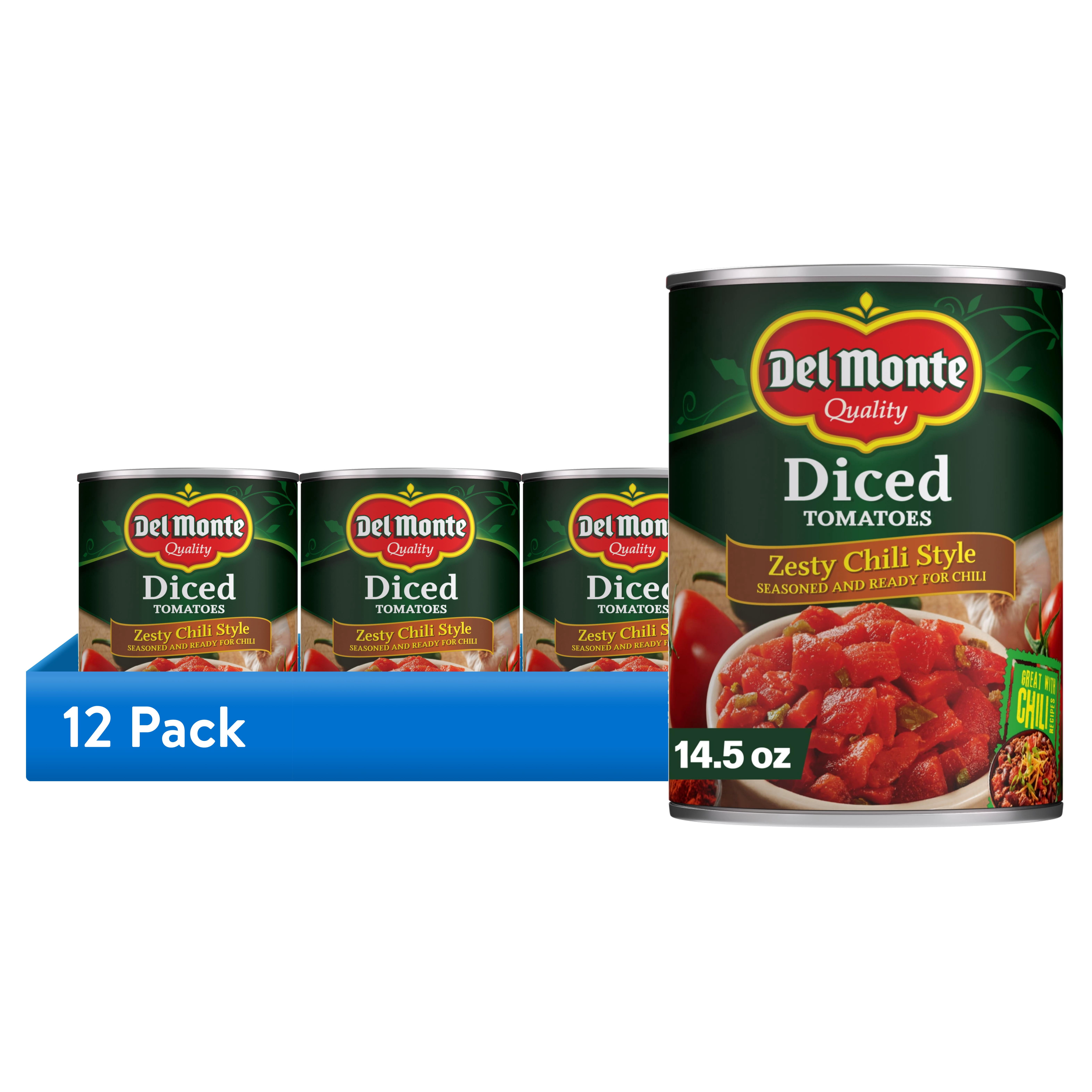 (12 pack) Del Monte Zesty Chili Style Diced Tomatoes, 14.5 oz Can