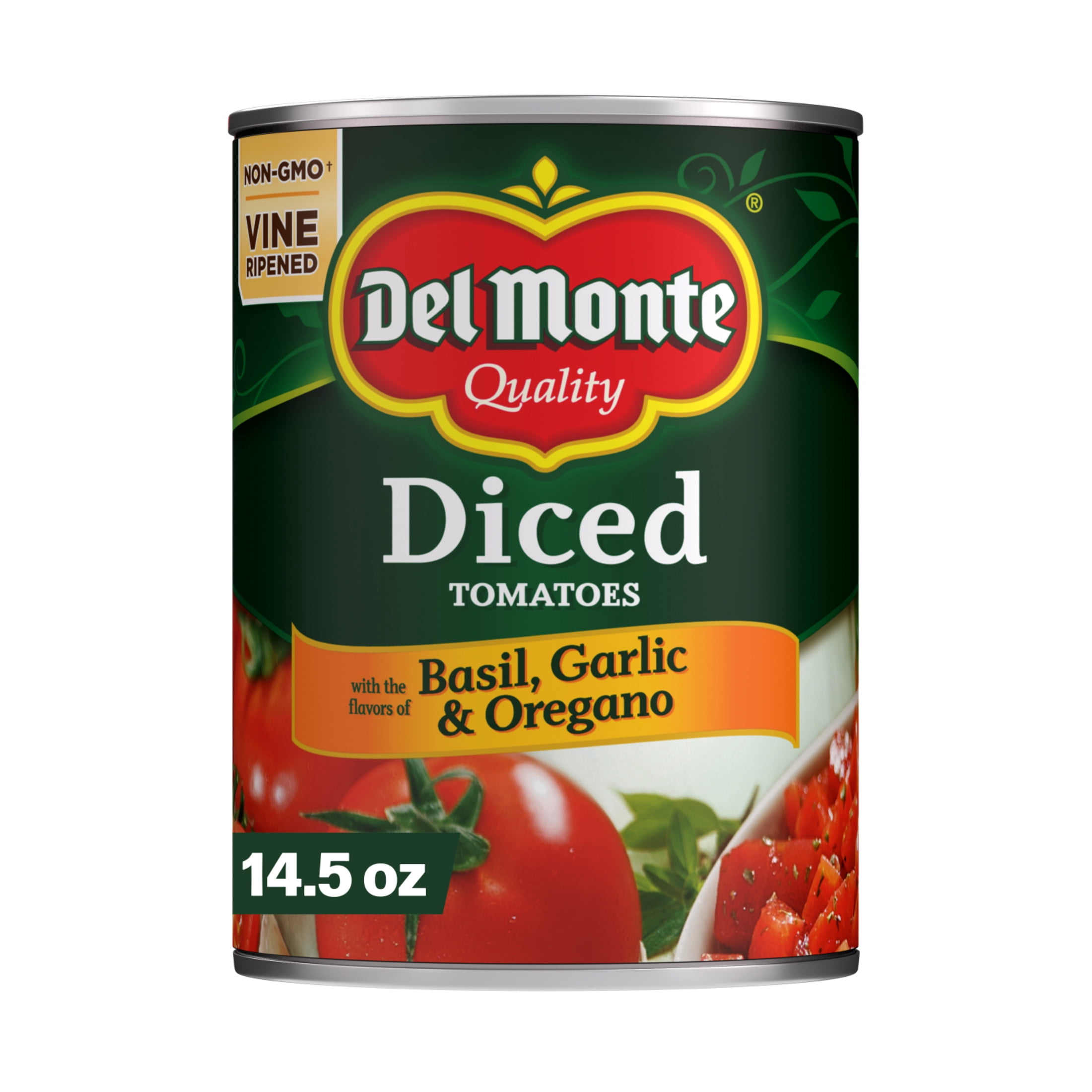 Del Monte Diced Tomatoes with the Flavors of Basil, Garlic & Oregano, 14.5 oz Can