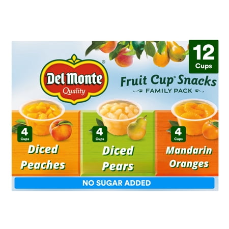 Del Monte Family Size No Sugar Added Fruit Cup Snacks, 4 oz (Pack of 12)