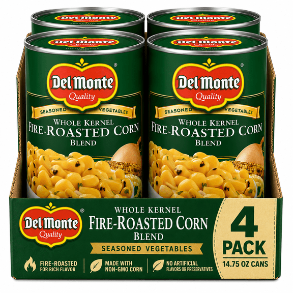 Del Monte Fire Roasted Whole Kernel Corn, Canned Vegetables, 14.75 oz ( 4 Pack Offer )