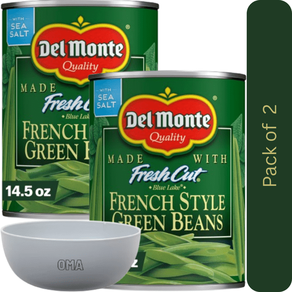 Del Monte French Style Green Beans, 2 Pack (14.5 oz Each) with Bowl by OMA