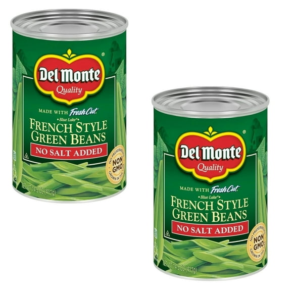 Del Monte French Style Green Beans, No Salt, 14.5 oz Can, Pack of 2