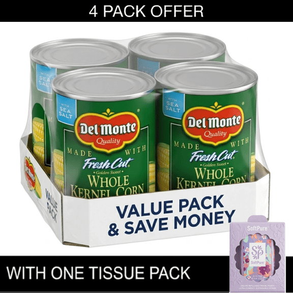 Del Monte Fresh Cut Golden Sweet Whole Kernel Corn, Canned Vegetables, 15.25 oz Cans