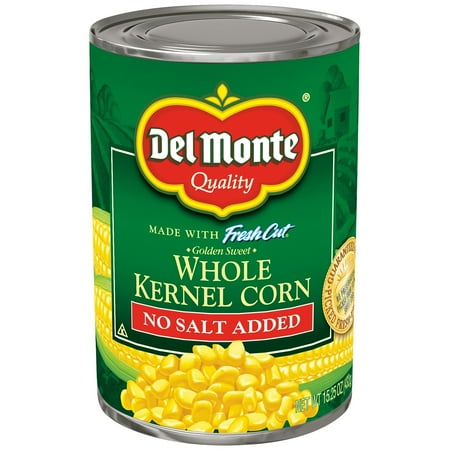 Del Monte Fresh Cut Golden Sweet Whole Kernel Corn, No Salt Added, 15.25 oz canned corn