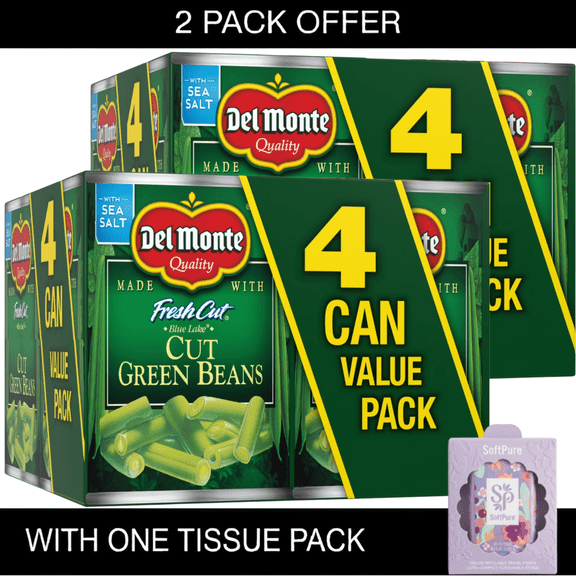 Del Monte Fresh Cut Green Beans, Canned Vegetables, 14.5 oz Can Value Pack