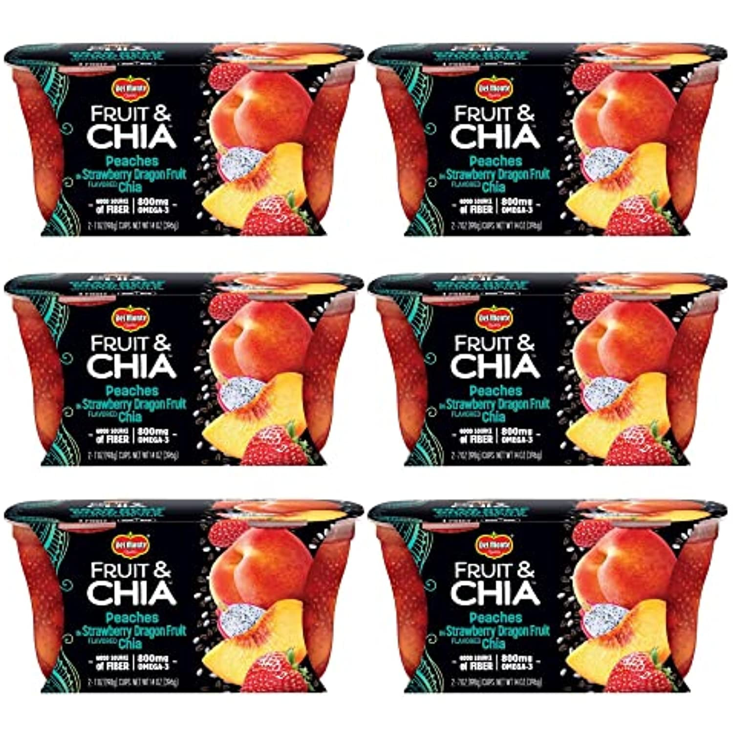 Del Monte Fruit And Chia Fruit Cup Snacks, Peaches In Strawberry Dragon Fruit, 12 Pack, 7 Oz