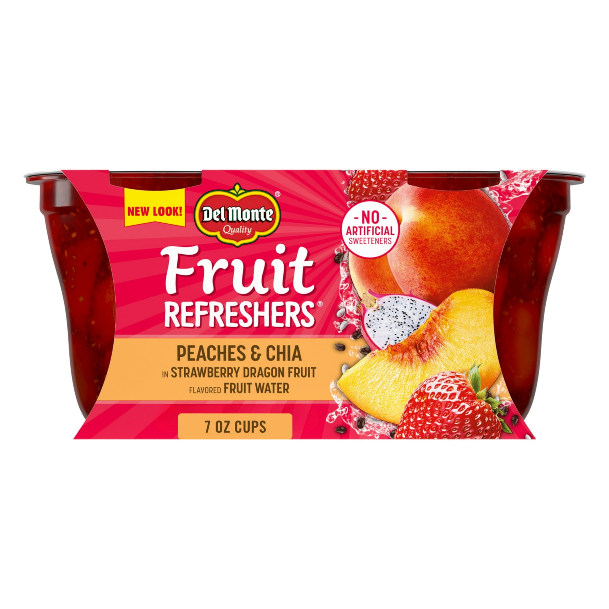 Del Monte Fruit & Chia Peaches in Strawberry Dragon Fruit Flavored Chia 7 oz cups (2 Cups) (Pack of 4)
