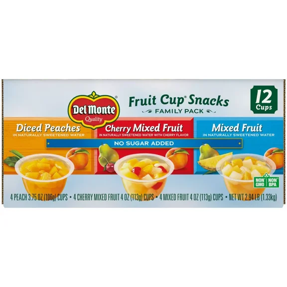 Del Monte Fruit Cup Snacks, Family Pack, No Sugar Added, 12-Pack, 4 Oz Variety Pack