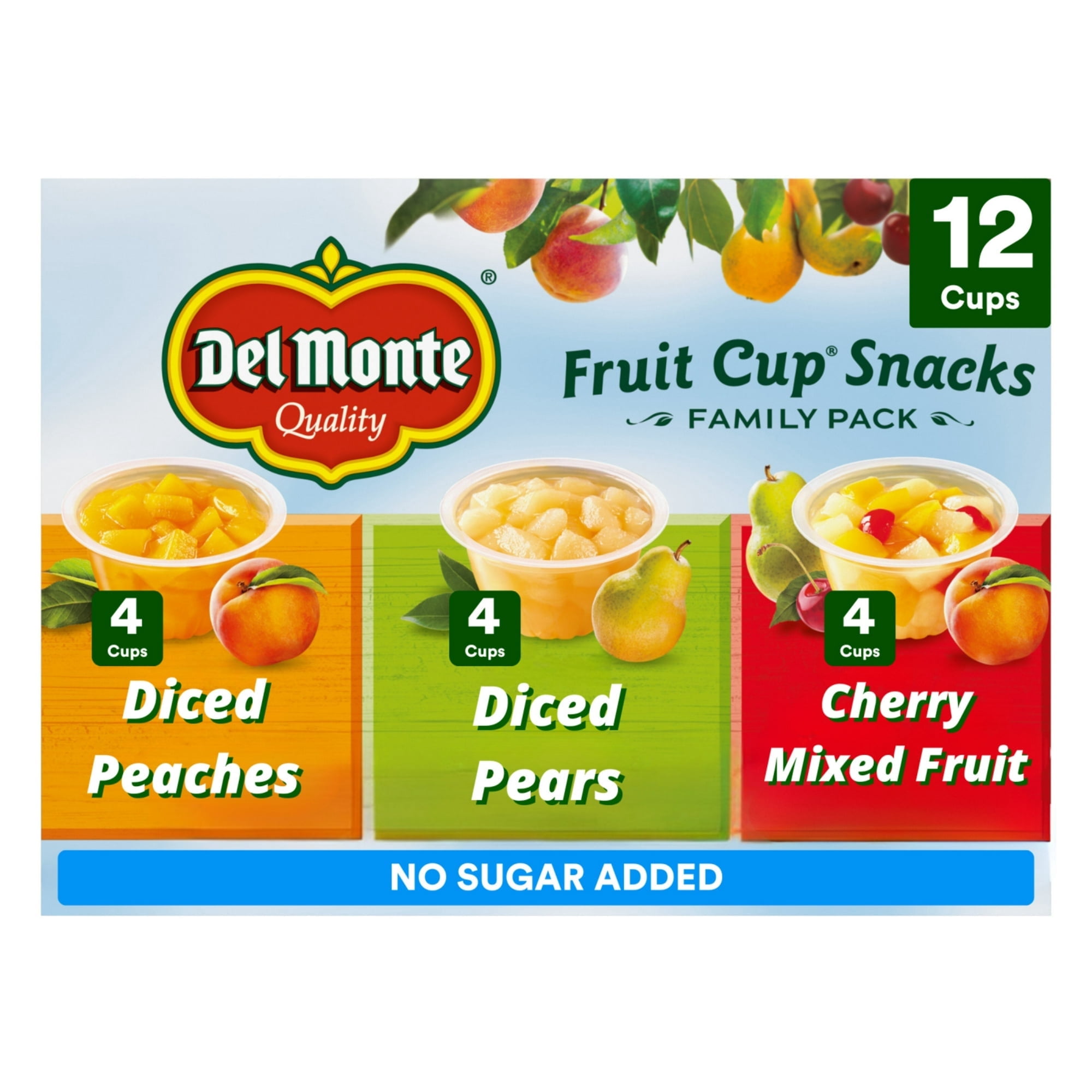 Del Monte Fruit Cup Snacks Variety Pack No Sugar Added 4 oz Cups (Pack of 12) - 4 Pack