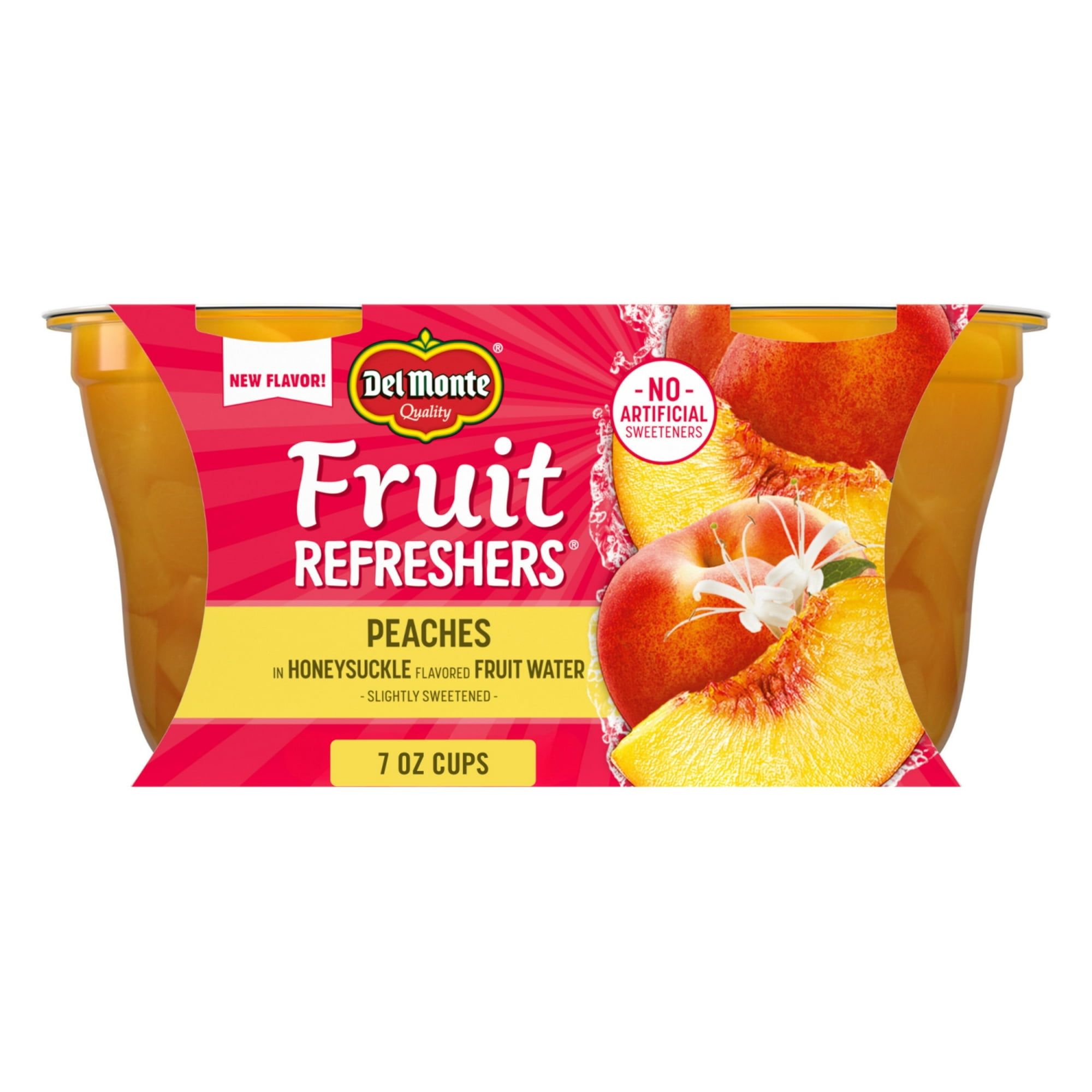 Del Monte Fruit Refreshers Peaches in Honeysuckle Flavored Fruit 7 oz (2 Cups) (Pack of 4)