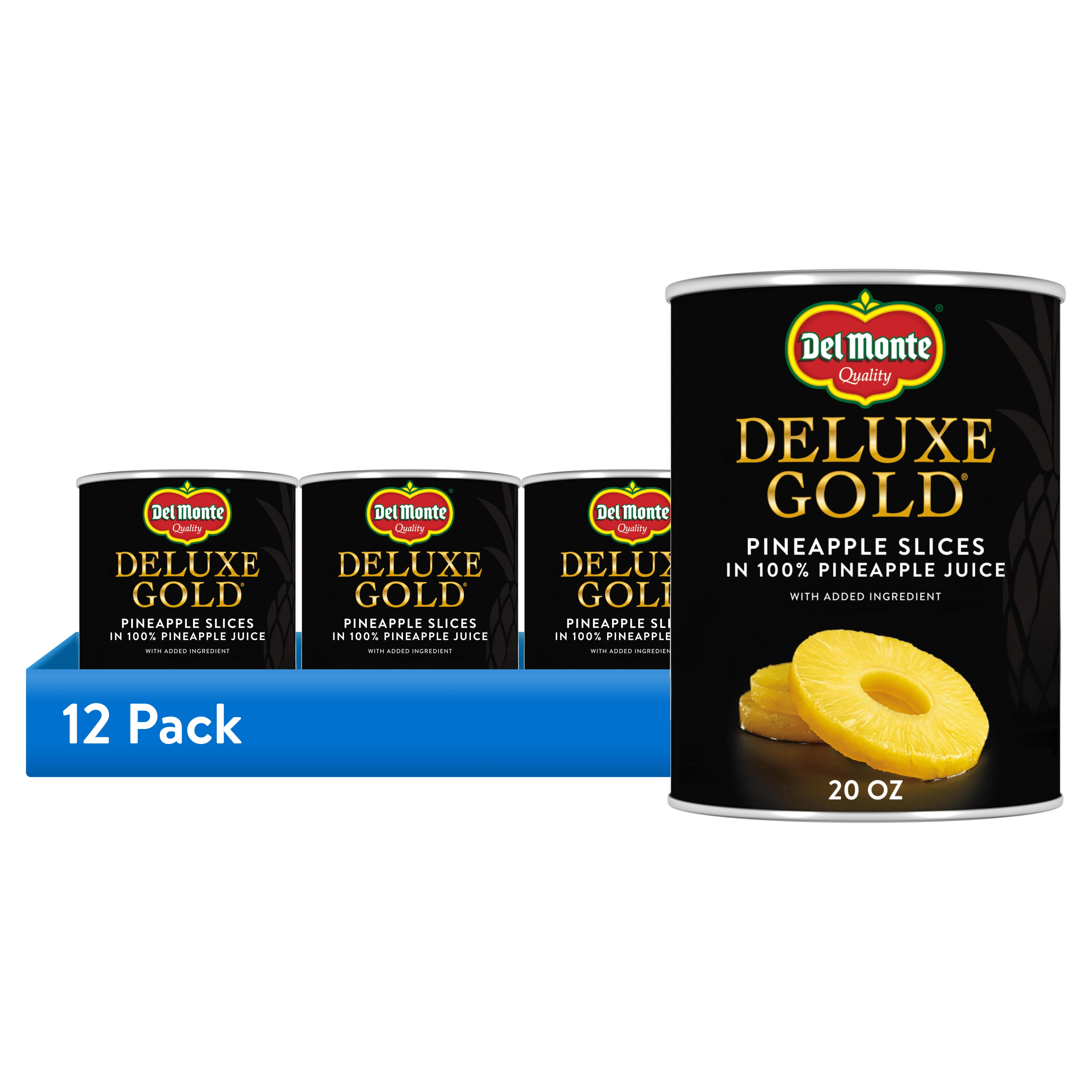 (12 pack) Del Monte Deluxe Gold Pineapple Slices in 100% Pineapple Juice, 20 oz Can, Canned Fruit