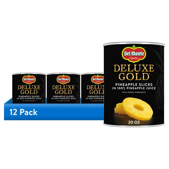 (12 pack) Del Monte Deluxe Gold Pineapple Slices in 100% Pineapple Juice, 20 oz Can, Canned Fruit