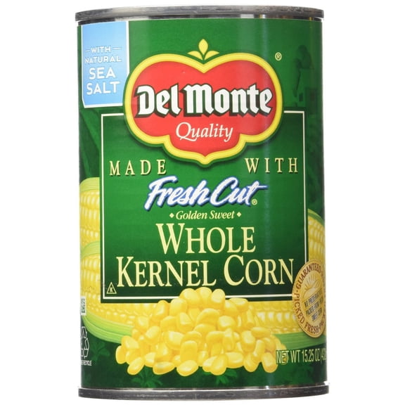(24 pack) Del Monte Fresh Cut Golden Sweet Whole Kernel Corn, Canned Vegetables, 15.25 oz Can
