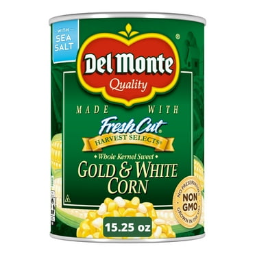 Del Monte Sweet Gold and White Whole Kernel Corn, Canned Vegetables, 15.25 oz Can