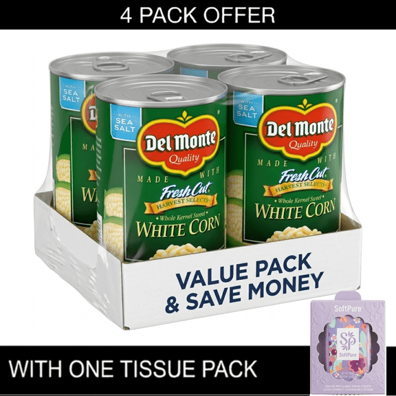 Del Monte Harvest Selects Sweet White Whole Kernel Corn, 15.25 oz Cans, Canned Vegetables