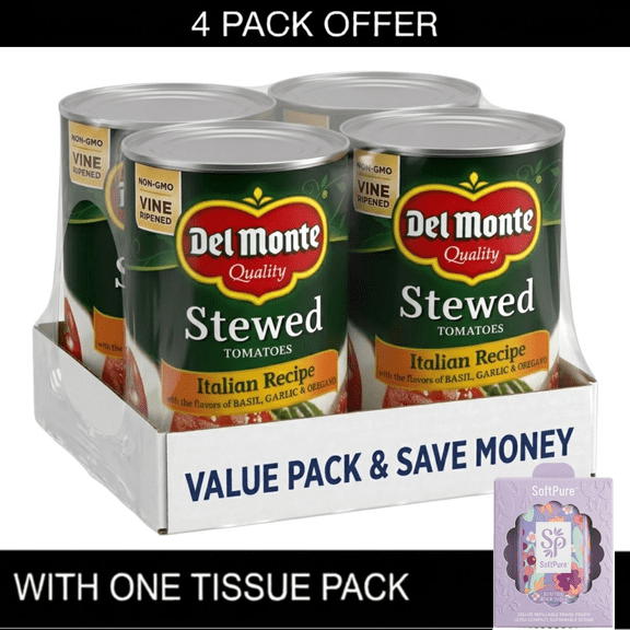 Del Monte Italian Recipe Stewed Tomatoes With The Flavors Of Basil, Garlic & Oregano, 14.5 Oz Cans