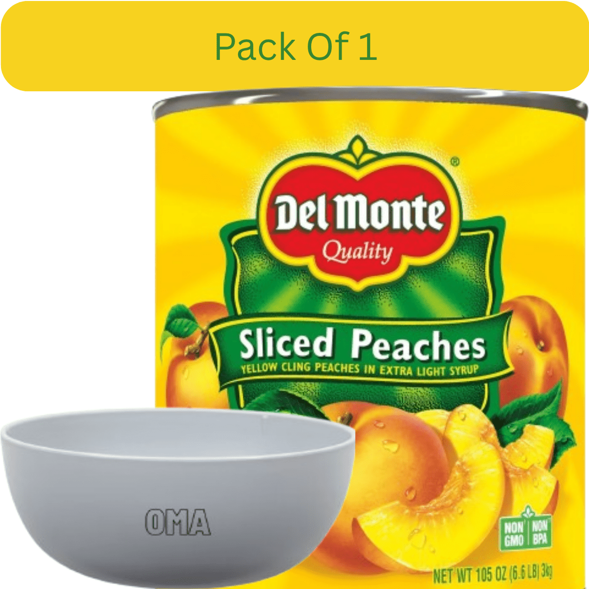 Del Monte Lite Sliced Peaches, Juicy Yellow Cling Peaches in Extra Light Syrup, 105 oz. With White Bowl By OMA